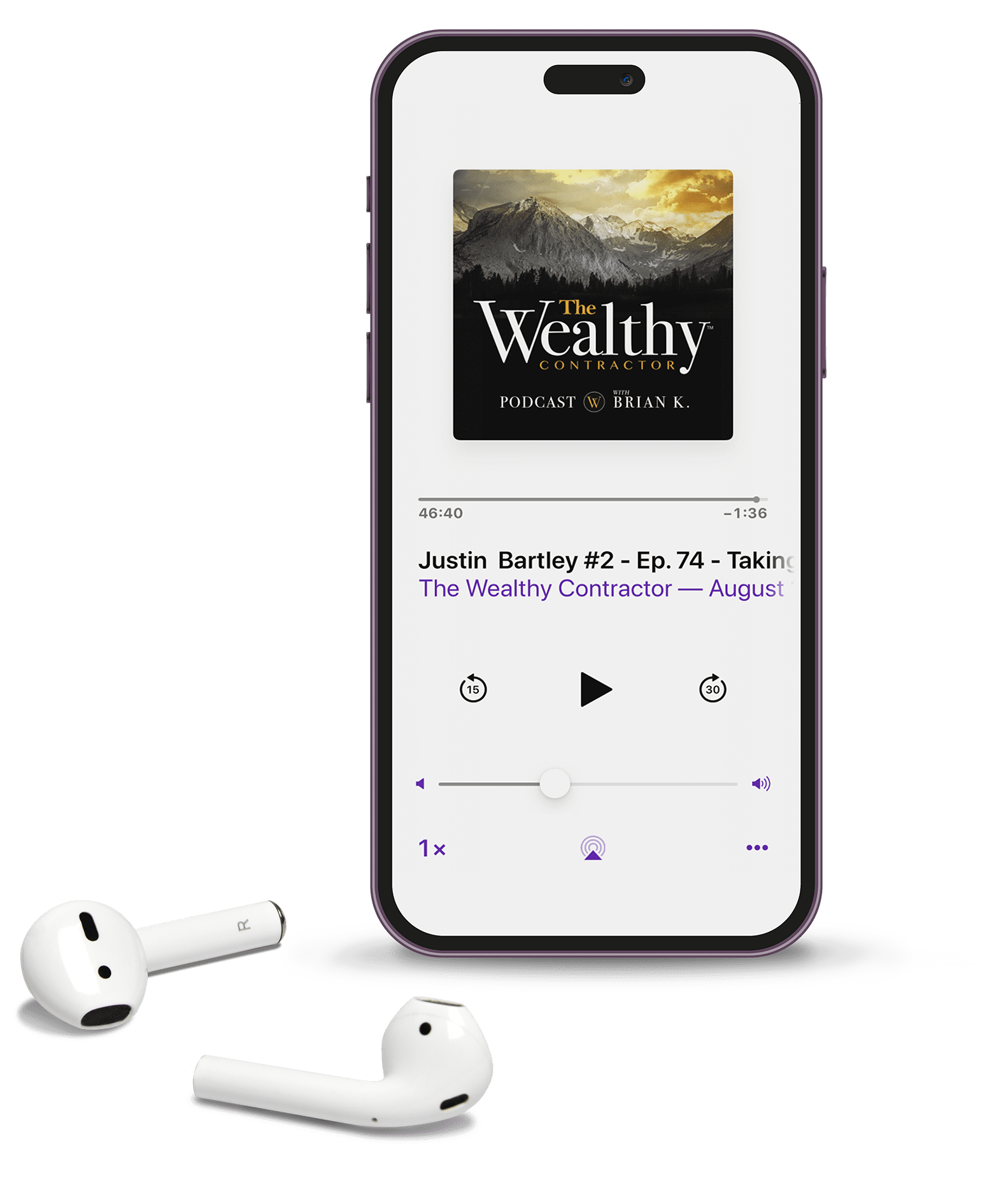 Image of The Wealthy Contractor Business Podcast iPhone Image with ear pods